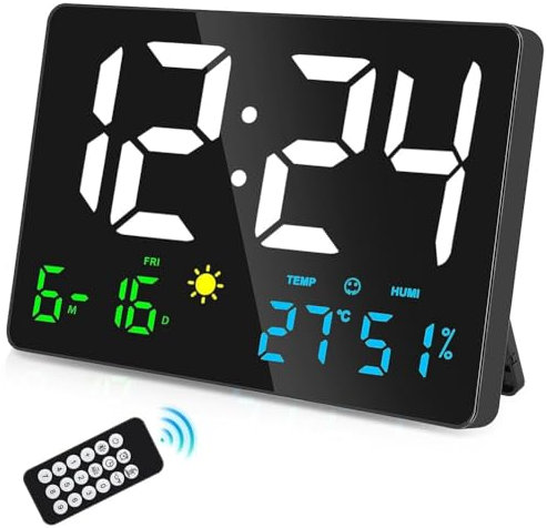 Lisher Orologio da parete digitale grande, orologio da parete digitale LED USB da 11,5, per camera da letto con stazione meteo