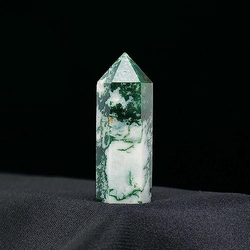 AUOQKQUT Torre de Punto de Cristal Natural, Columna de Amatista, Piedra Preciosa, Varita de Cristal de Cuarzo Rosa, decoración del hogar decoración hogareña(Color:Moss Agate)