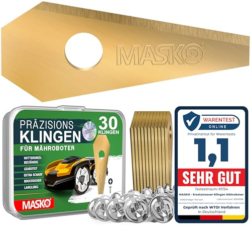 MASKO® Lames de Rechange pour Tondeuses-Robots | Lames de Tondeuses universelles y compris vis Innovantes | Revêtement en Titane | Compatible avec Bosch - 30 pièces