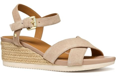 Geox D ISCHIA Corda B, Sandalo con Zeppa Donna, Dk Skin, 36 EU