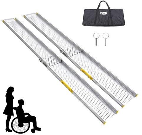 GHBXJX Portable Aluminium Rollstuhl Rampe, 600lbs Kapazität, 8,9 W zwei Abschnitt Teleskopieren Non-Skid Rampe für Rollstuhl, Haus, Stufen, Treppen, Türöffnungen, 1 Set mit Tasche,300cm