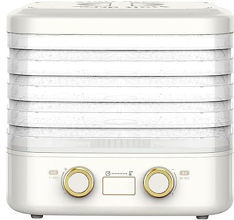 Food Dehydrator with 5 Trays, Home Fruit and Vegetable Dryer, 48 Hours Timer and 35-70℃ Temperature Controlled Food Dehydrator (White)