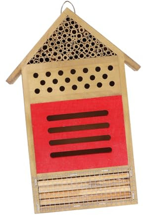 OFFSCH Bienenhaus Holz Hängend Garten Insektenhotel Für Solo Bienen Bestäuberhaus Nisthilfe Mit Wetterfestem Material Für Schutz Und Natürliche Gartendekoration