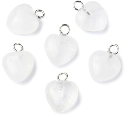 Hobbspring 12Pcs natürlichen weißen Herz-Anhänger 10mm Kristall Edelstein Charms Liebe Chakra Quarz Anhänger mit Edelstahl-Schleifen für Schmuck machen DIY-Zubehör Handwerken Geschenk geben