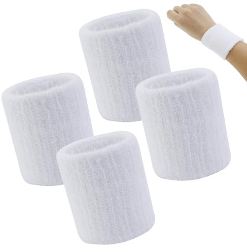 Saugfähige Schweißband Handgelenk Schweißbänder für Damen, Herren, Kinder, 4er Schweißband Set, Fitness Arm Schweissband für Tennis, Handball & Laufen in Schwarz, Schweissbänder Wristband