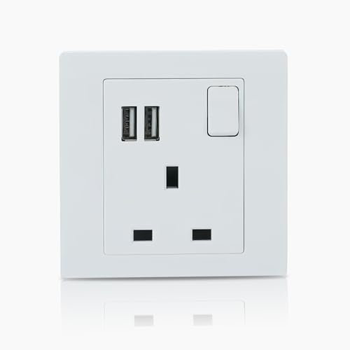 ABB Inora 1 Gang Switched 13A USB Plug Socket • Premium 13amp Plug Socket • Double Pole • White • USB Port • Safe, Reliable, and Functional