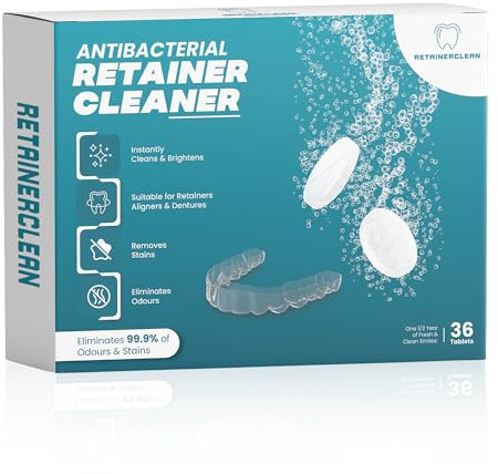 Retainer Cleaning Tablets - Premium Denture Cleaning Tablets - Stain Free, Gentle Teeth Aligner Cleaner Tablets - Fresh, No After Taste Mouth Guard Cleaner - Easy to Use- 36 Tablets - 1 Months Supply