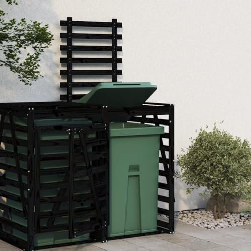 Home Garden - Extensión de almacenamiento de basura con ruedas, madera maciza de pino negro
