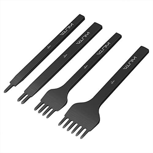 WUTA Punzón para cuero, punzón cincel para cuero negro, punzón de acero al carbono con diamante para manualidades en cuero(4mm 1+2+4+6)