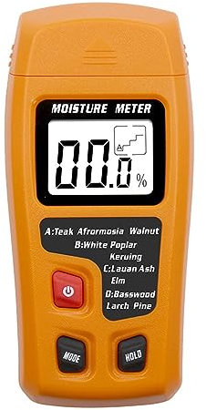 Misuratore di Umidità, Arancione 0-99,9% Misuratore di umidità del legno digitale a due pin Tester di umidità del legno Igrometro Rilevatore di umidità del legno Ampio display LCD per legna da ardere,