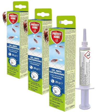 Protect Home Gel anticucarachas de acción inmediata, eficacia Total, Sencillo y fácil de Usar, Gel Profesional con jeringuilla 20g, 86601117 (Paquete de 3)