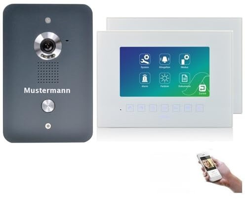 MATHFEL 4 Draht Videotürsprechanlage mit Gravur, 7“ WLAN Monitor, Außenstation Anthrazit, Infrarot Nachtsicht (2x7'' Monitor, 2x7'' Monitor)