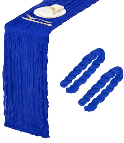 QUARKZMAN 2 Pcs Napperon en Gaze fromagère Bleu 10FT 35.4 x 118 Napperon Rustique pour fêtes Décoration de Table Romantique en Gaze pour Mariage Anniversaire fête