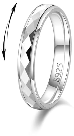 LOFITOR 925 Sterlingsilber Fidget Spinner Ring für Damen Anxiety Angst-Ring | Silber Drehbare Adhs Anti-Stress Ring Mit Drehbarem Band; Sandstrahl-Rauten-Design, Als Daumenring Für Herren Geeignet