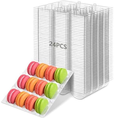 SWEWARM 24 PCS Macaron Boxes, 12-Slot Dessert Cases for Macarons Small Cakes, Clear Plastic Macaron Storage Containers, Macaroon Packaging Display Trays for Cookie Wedding Party Gifts