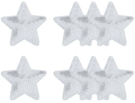 YELARXI Pailletten-Stern-Aufnäher zum Aufbügeln, bestickt, zum Aufnähen, Pailletten, Glitzer, 8,9 x 8,9 cm, passend für DIY-Schuhe, Hüte, Rucksäcke, Kleidung, Reparatur, 8 Stück, silberfarben