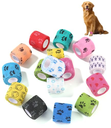 Zaxiva 16 Stück Selbstklebende Bandage für Haustiere Elastische | Kohäsive Haftbandage FixierbindeCohesive Pet für Katze,Hund,Pferd Bein Klebeverband,5cm*4,5m Rollen