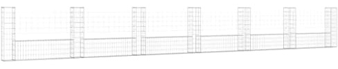 U-Shaped Gabion Basket with 7 Iron Posts 740x20x100 cm -Garden Fence Retaining Wall Landscape Design Outdoor Decoration Heavy-Duty Wire Mesh