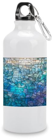 Blue White Stained Glass Travel Aluminum Water Bottle, Sport Bottle with Twist Cap Buckle for Men Women Camping Hiking 600ml