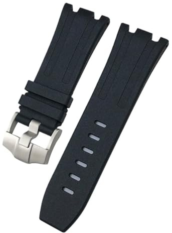 TLCBAZCF 28 mm 30 mm weiches Uhrenarmband aus Fluorkautschuk, kompatibel mit AP-Uhren, Audemars Piguet Royal Oak Offshore 15703 15710, Riemenwerkzeuge(Black,28mm)
