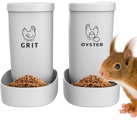 Hühnerfutterspender – 2-teiliger Futterspender für Entenfutter, auslaufsichere Geflügel-Futterbox für Grit, Austernmuschel, Wand, Bauernhaus, Keeper, Enten, Truthahn, Katzen