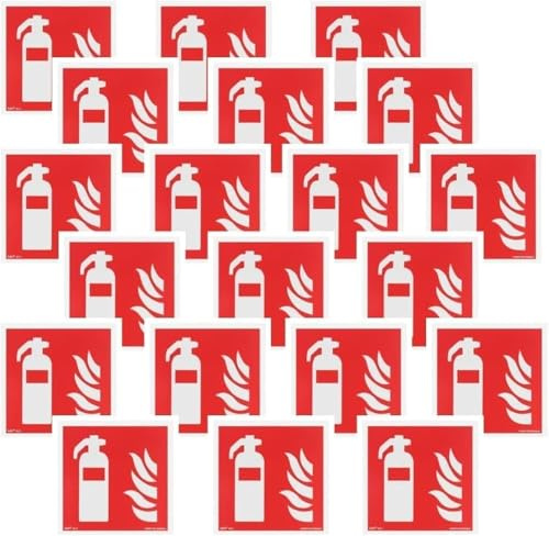 notlok Safety Work 20x Cartello Estintore 15x15cm adesivo, fotoluminescente | Polistirene Resistente + nastro di montaggio, DIN EN ISO 7010, Cartelli Segnaletici di Sicurezza, Cartelli Estintori