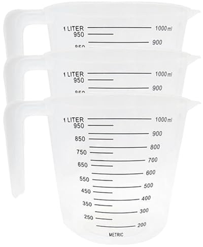 Jarras de plástico de 1 litro, jarra medidora de plástico, 3 piezas de 1000 ml, jarra transparente con escala, taza medidora apilable con y asa para mezclar pintura, resina, tazas y jarr