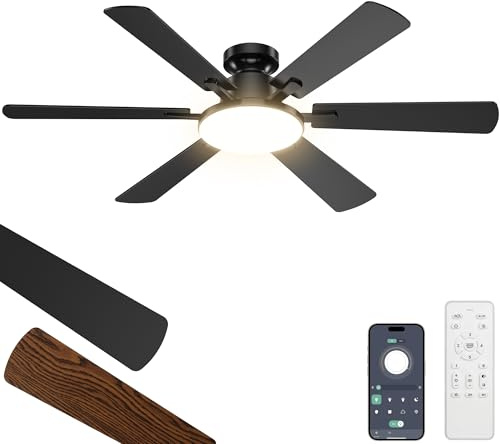 ROTTOGOON Deckenventilator mit Beleuchtung 132cm Leise Reversible DC Motor | Deckenventilator mit licht und fernbedienung, 6 Flügel 6 Gänge, 3CCT, Doppelseitige Flügel für Schlafzimmer Wohnzimmer