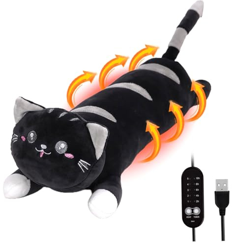 USB Heat Pad for Period, 19.7x5.5 5 Heats Settings 5 Timer Modes Period Cramp Heat Pad Cute Cat Stuffed Animal for Neck Back Pain Relax Sporting_Goods.