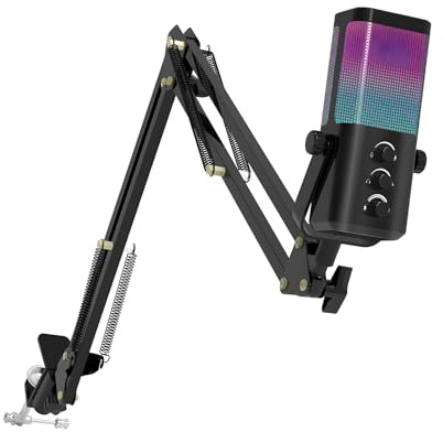 PLCPDM Microfono da gioco USB RGB dinamico con cancellazione del rumore per lo streaming di podcast PC ampiamente compatibile microfono per streaming live