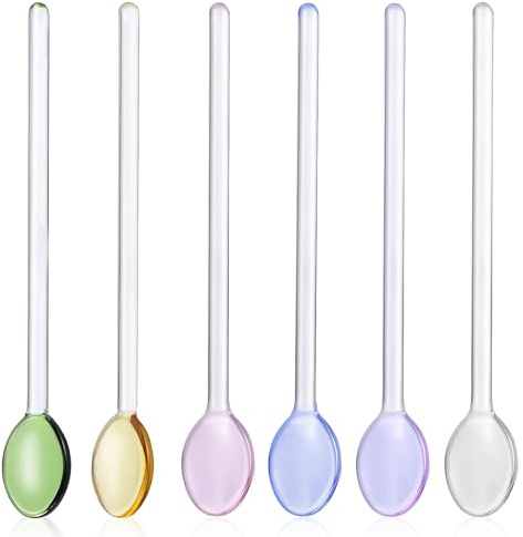 TEMPNAP Cucharitas de Vidrio para Café y Postres, 6 Piezas Multicolor, Resistentes al Calor, para Bar, Cocina y Fiestas Familiares Varios estilos