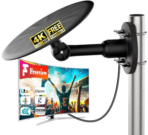 Outdoor TV Aerial Long Range for Freeview UK, High Gain Digital TV Aerial for Smart & Older TVs, HDTV 4K 1080P DVB-T/T2 Wideband UHF VHF Reception, Roof Loft Outdoor TV Antenna with 10m Coaxial Cable