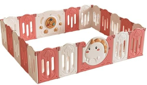 Laufgitter Baby Laufstall Kunststoff PL64-RED, XXL 228x228cm Babylaufstall mit 20 Paneelen, Spielpaneelen & Tür, Faltbares Absperrgitter für Drinnen & Draußen, Großer Babyzaun, Unisex, Rot