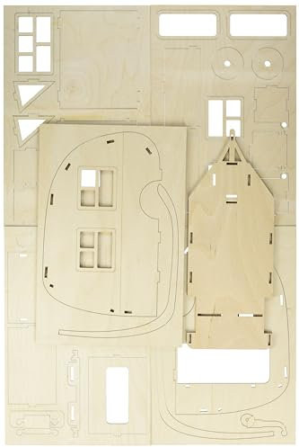 Rayher 62858505 Holzbausatz Wohnwagen, FSC zertifiziert, natur, 36 x 18 x 15 cm, 40teilig, zum basteln und bemalen