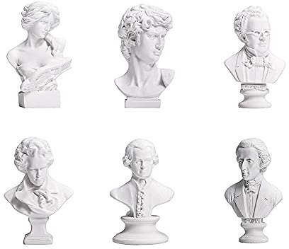 Mini-Gipsstatuen, berühmte Skulptur, Gipsbüste, Portraits, Handwerk, Desktop-Ornament, Heimdekoration, toller Musiker (6 Stück)