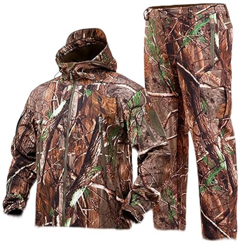 NXDRS Herren Camouflage Hide Jagdbekleidung Camouflage Jagd Hoodie Jacke und Hose Winddichter Mantel(Tree Camo,S)