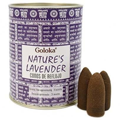 36 Conos de Incienso de Reflujo Lavanda Nature´s 20 Minutos Goloka 2 Latas 18 Cono Lavender