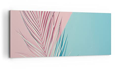 Panorama Bilder auf Leinwand 100x40cm Leinwandbild Blatt Rosa Türkis Groß Wanddeko Bild Schlafzimmer Küche Wandbilder Dekoration Wohnzimmer Wall Decor Canvas Wand Kunstdruck Art AB100x40-4421