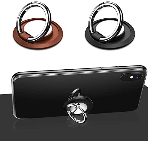 CQQNIU 2 Pack Cell Phone Ring Holder, 360° Rotating Stand, Super Wear-resistant, Phone Grip, Ring Holder Compatible with Smartphones, Tablets (Black, Rose Gold)