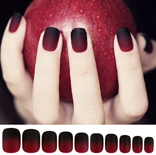 24 Stück Künstliche Nägel zum Aufkleben Kurz Rot Schwarz Fake Nails Press On Falsche Nägel Fingelnägel DIY Nagelkunst für Frauen Damen mit Kleberpads für Halloween Weihnachten