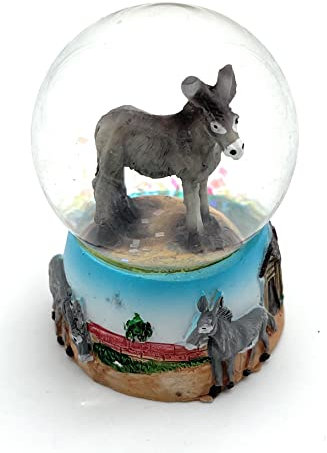 Onwomania Ane mignon cheval - Hauteur : 6,5 cm - Boule à neige - Boule à paillettes - Multicolore