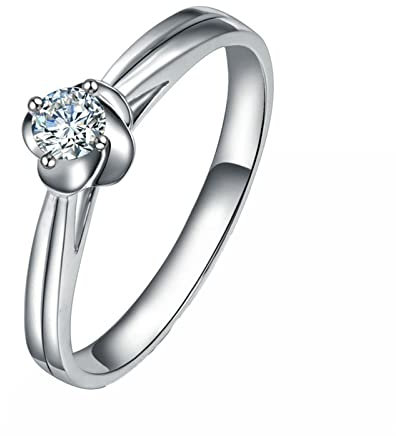 Dsnyu Weißgold Verlobungsringe Paar 18K, 0.14ct Diamant Eheringe Silber, Ring Damen Blume Hochzeitsringe Paar für Freundin Größe 47 (15.0)