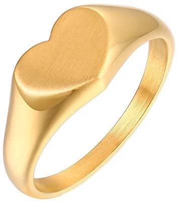Daesar Frauen Ring Personalisiert, Edelstahl Ringe mit Gravur Siegelring Herz Matt Partnerringe Freundschaftsringe Gold Gr.55 (17.5)