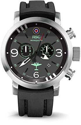 RSC Pilot's Watches Uomo 45mm Orologio da aviatore Cronografo Swiss Quarzo Mosquito D-Day, Silicone, Militare