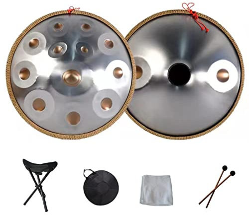 Handpan-Drum-Instrument, Handpan in d-Moll 9 10 12 14 Noten 22 In Stahl-Handtrommel mit weicher Handpan-Tasche, 2 Handpan-Schlägeln, Ständer, harmonischer Percussion für Klangheilung