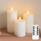 Yeelida Flammenlose LED-Kerzen mit Wachsöl-Effekt, flackernde Fernbedienung 3er Pack Elfenbein Säule Batteriebetriebener Timer Elektrische Kerzen aus echtem Wachs (7.5x10,12.5,15cm)