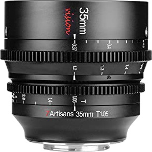 7artisans 35 mm T1.05 Weitwinkelobjektiv mit großer Öffnung, kompatibel mit Canon RF-Mount spiegellose Kamera, manueller Fokus, geringe Verzerrung, Mini-Kinoobjektiv, schwarz.