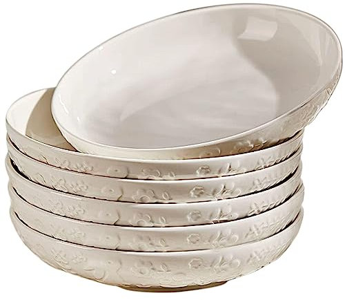 NGDECOR Dinner Plates Plate Set of 6 - Elegant White Round Ceramic Dessert Salad Plates with Embossed Rabbit Patterns - Microwave, Oven, and Dishwasher Safe & Scratch Resistant,7 inch