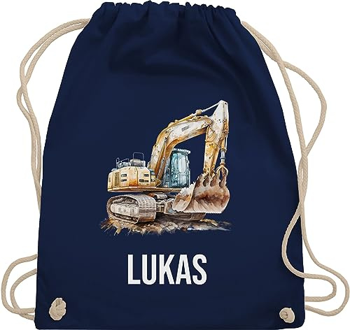 Turnbeutel Rucksack - Bagger Baggerfahrer Baggerführer Baustellenfahrzeug - Unisize - Navy Blau - beutel kindergarten sportbeutel kita baufahrzeug name stoffbeutel kinder kindergartentasche
