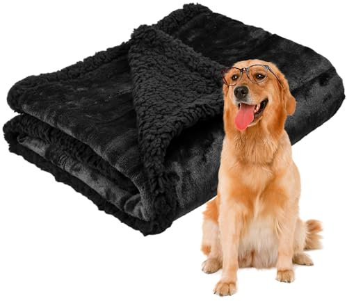 Daelesr Hundedecke, 71x100cm Katzendecke Flauschig für Sofa, Waschbare Welpendecke, Haustierdecke Wasserdicht, Zweiseitiges Material Haustier Decken, Bett Decken für Katze Hunde (Schwarz)